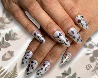 3D Chrome Floral Press On Nails | Metallic Shimmer Spring Fairy core  | Gift for Mum