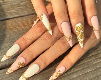 3D Coquette Flower | Nude & Milky White | Luxury Relief Baroque Bridal Nails