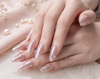 Pearl French Ombre Press On Nails | 3D Accent Bridal Wedding Nails