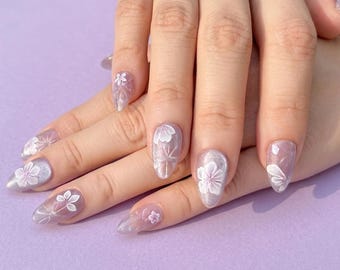 Dreamy Sakura & Taro Cat-Eye Press-Ons | Spring Soft Girl Nail