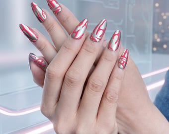 Silver Chrome Tribal Press On Nails | 3D Textured Gothic Punk Nails