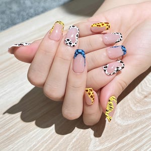 Animal Print French Tip Press-On Nails | Leopard, Tiger, Cow, Python (Handcrafted)