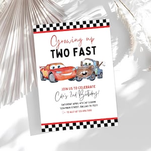 Cars Birthday Party Invitation, Lightning Mcqueen Birthday, Cars Party Invite, Second Birthday Party Invitation, Two Fast, 2, Tow Mater Cars