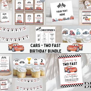 Cars Birthday Party Invitation Bundle: Lightning McQueen, Editable Canva Template (Digital File Only