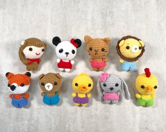 Mini Häkeltier, gestrickte Tiere, gestrickte Tiere, Amigurumi, Tier Schlüsselanhänger, süße Puppe