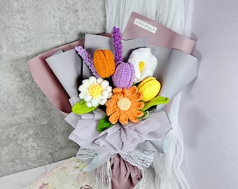 Häkelblumenstrauß, handgemachter Blumenstrauß, Geschenk, Valentinstag Muttertag, Blumenschmuck, Geburtstag CRFB009