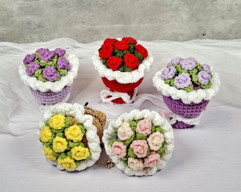 Crochet flower bouquet, small bouquet, knitted, gift