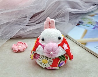 Japanese rabbit, kimono fabric art, fabric doll, gift RAB-Large-C