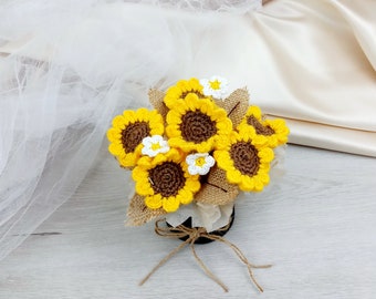 Gehäkelte Sonnenblumen Geschenkbox, handgemachte Gestrickte Blume, Valentinstag Muttertag, Blumenornament, Geburtstag