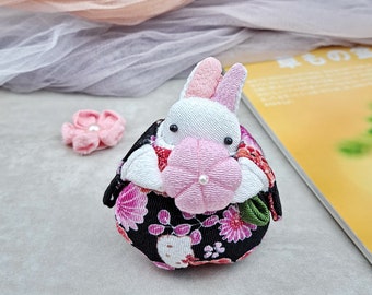 Small Japanese rabbit, kimono fabric art, fabric doll, gift RAB-J