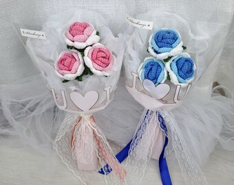 Gehäkelter Rosenstrauß, handgemachter Blumenstrauß, Geschenk, Valentinstag Muttertag, Blumenornament, Geburtstag CRF-031