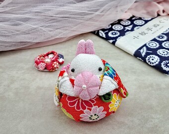 Small Japanese rabbit, kimono fabric art, fabric doll, gift RAB-B