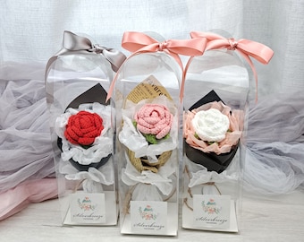 Gehäkelte Rosen, handgemachter Blumenstrauß, Geschenk, Valentinstag, Muttertag, Geburtstagsgeschenk CRF-036