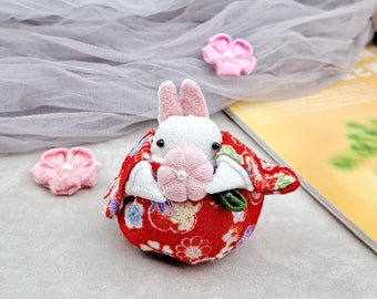 Small Japanese rabbit, kimono fabric art, fabric doll, gift RAB-O