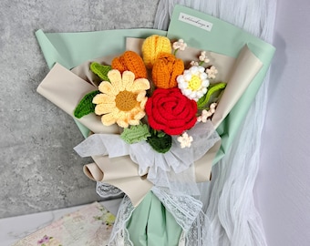 Gehäkelter Rosenstrauß, handgemachter Blumenstrauß, Geschenk, Valentinstag Muttertag, Blumenornament, Geburtstag, Abschlussfeier