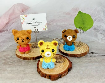 Mini Crochet animal memo clip, photo clip, card message holder, picture holder, note holder table number