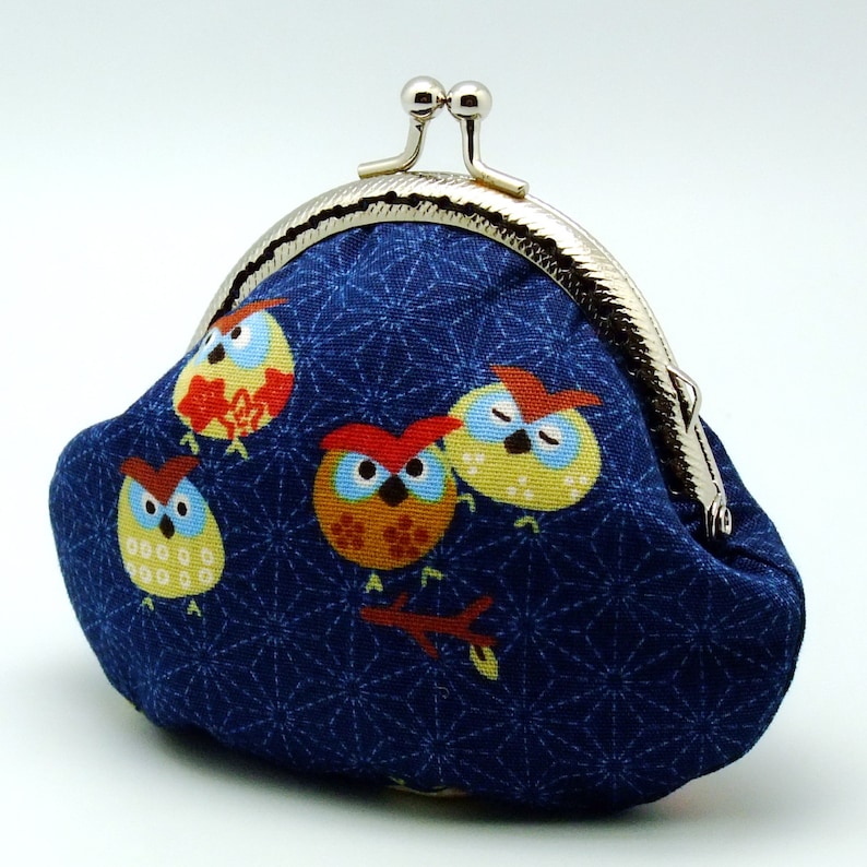 JS-63 Little owls R1 Japanese Kimono Fabric Small clutch Coin purse