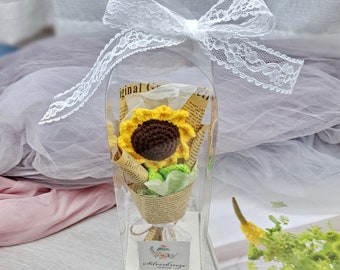 Crochet sunflower ornament , handmade flower bouquet, gift, valentine' day, mother day, birthday gift CRF-035