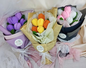 Crochet tulip bouquet, handmade flower bouquet, gift, valentine' day mother day, flower ornament, birthday