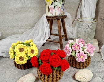 Blumen Untersetzer, gehäkelte Blume Untersetzer, Blumenuntersetzer Topf, Housewarming Geschenk, Tassenuntersetzer, Wohndekor