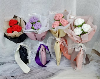 Crochet rose bouquet, handmade flower bouquet, gift, valentine' day mother day, flower ornament, birthday CRF-033