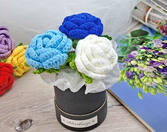 Crochet rose flower arrangement, crochet flower, handmade flower pot, mother's day, bridesmaid gift CRF-030