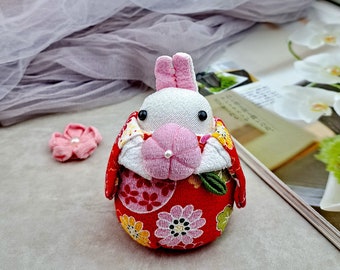 Japanese rabbit, kimono fabric art, fabric doll, gift RAB-Large-D