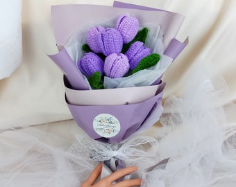 Bouquet de tulipes au crochet, bouquet de fleurs fait main, cadeau, fête des mères Saint Valentin, ornement fleur, anniversaire