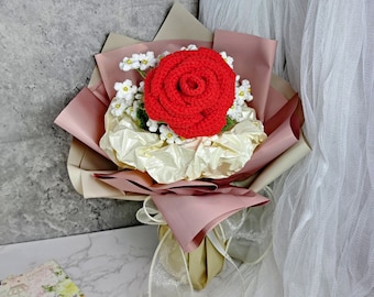 Gehäkelter Rosenstrauß, handgemachter Blumenstrauß, Geschenk, Valentinstag Muttertag, Blumenornament, Geburtstag, Abschlussfeier CRFB004