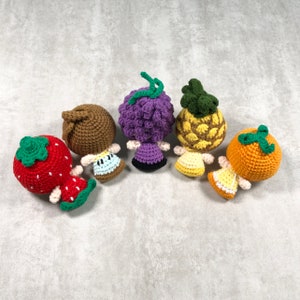 Mini Crochet doll, knitted doll, Amigurumi, cute doll, toys, fruit (Kiwi/ Grape/ Pineapple/ Strawberry/ Orange)