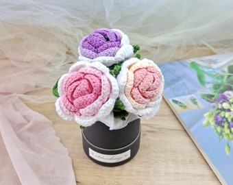 Crochet rose flower arrangement, crochet flower, handmade flower pot, mother's day, bridesmaid gift CRF-029