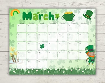 März 2026 Kinderkalender | Sehbarer Stundenplan für Kleinkinder | Bearbeitbarer druckbarer Familienkalender
