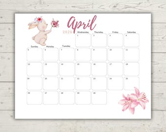 Kalender April 2026 Aquarell | Minimalistischer druckbarer Kalender | Bearbeitbar & Ausfüllbar