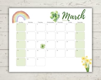 März 2026 Aquarell-Kalender | "Design ""Blue Day"" | Minimalistischer druckbarer Kalender | Bearbeitbar & Ausfüllbar