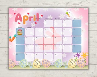 April 2026 Kinderkalender | Sehbarer Stundenplan für Kleinkinder | Bearbeitbarer druckbarer Familienkalender | Blauer Tag Design