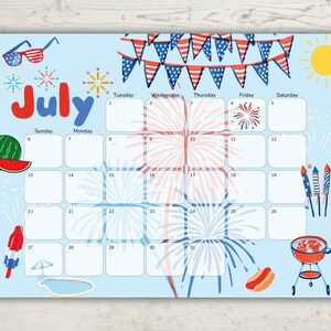 July 2025 Printable Calendar, Toddler/Kid Calendar, Editable Calendar