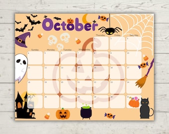 Oktober 2026 Kinderkalender | Sehbarer Stundenplan für Kleinkinder | Bearbeitbarer druckbarer Familienkalender