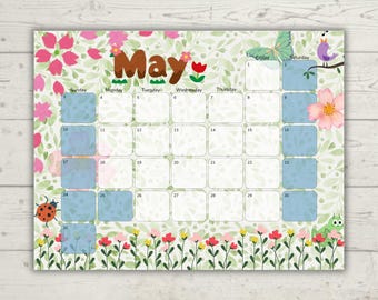 May 2026 Kids Calendar | Visual Schedule for Toddlers | Editable Printable Family Calendar| Blue Day Design