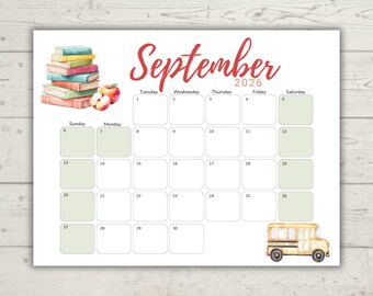 September 2026 Aquarell-Kalender | "Design ""Blue Day"" | Minimalistischer druckbarer Kalender | Bearbeitbar & Ausfüllbar