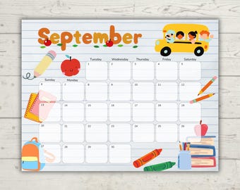 September 2026 Kinderkalender | Sehbarer Stundenplan für Kleinkinder | Bearbeitbarer druckbarer Familienkalender