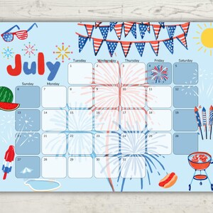 July 2025 Calendar, Toddler/Kid Calendar, Editable Calendar, Signature &quot;Blue Day&quot; Design