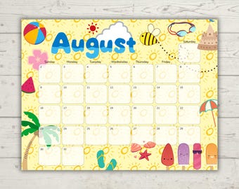 August 2026 Kids Calendar | Visual Schedule for Toddlers | Editable Printable Family Calendar