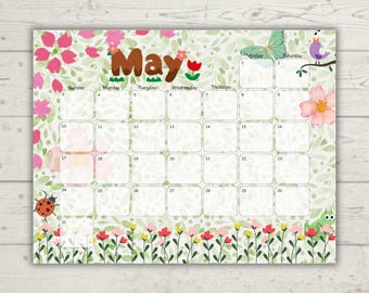 Mai 2026 Kinderkalender | Sehbarer Stundenplan für Kleinkinder | Bearbeitbarer druckbarer Familienkalender