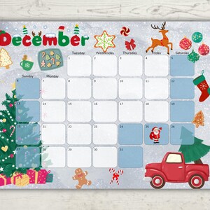 December 2026 Kids Calendar | Visual Schedule for Toddlers | Editable Printable Family Calendar| Blue Day Design