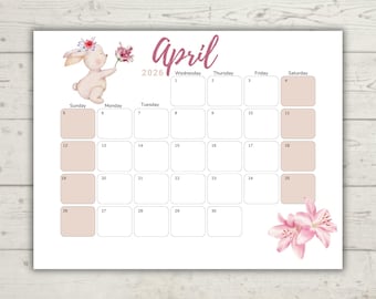 Kalender April 2026 Aquarell | "Design ""Blue Day"" | Minimalistischer druckbarer Kalender | Bearbeitbar & Ausfüllbar