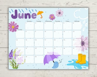 June 2026 Kids Calendar | Visual Schedule for Toddlers | Editable Printable Family Calendar