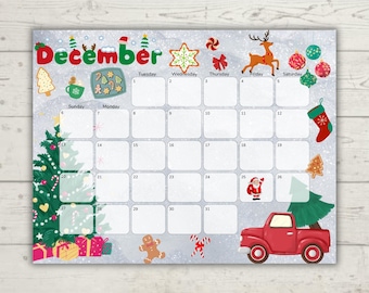 Dezember 2026 Kinderkalender | Sehbarer Stundenplan für Kleinkinder | Bearbeitbarer druckbarer Familienkalender