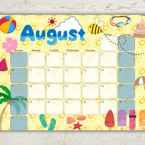 August 2025 Calendar, Toddler/Kid Calendar, Editable Calendar, Signature &quot;Blue Day&quot; Design