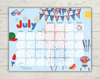 July 2026 Kids Calendar | Visual Schedule for Toddlers | Editable Printable Family Calendar