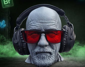 Hand Painted Walter White Heisenberg Bust Headphone & Glasses Holder - Breaking Bad Collectible Statue Desk Decor Gift for Fans